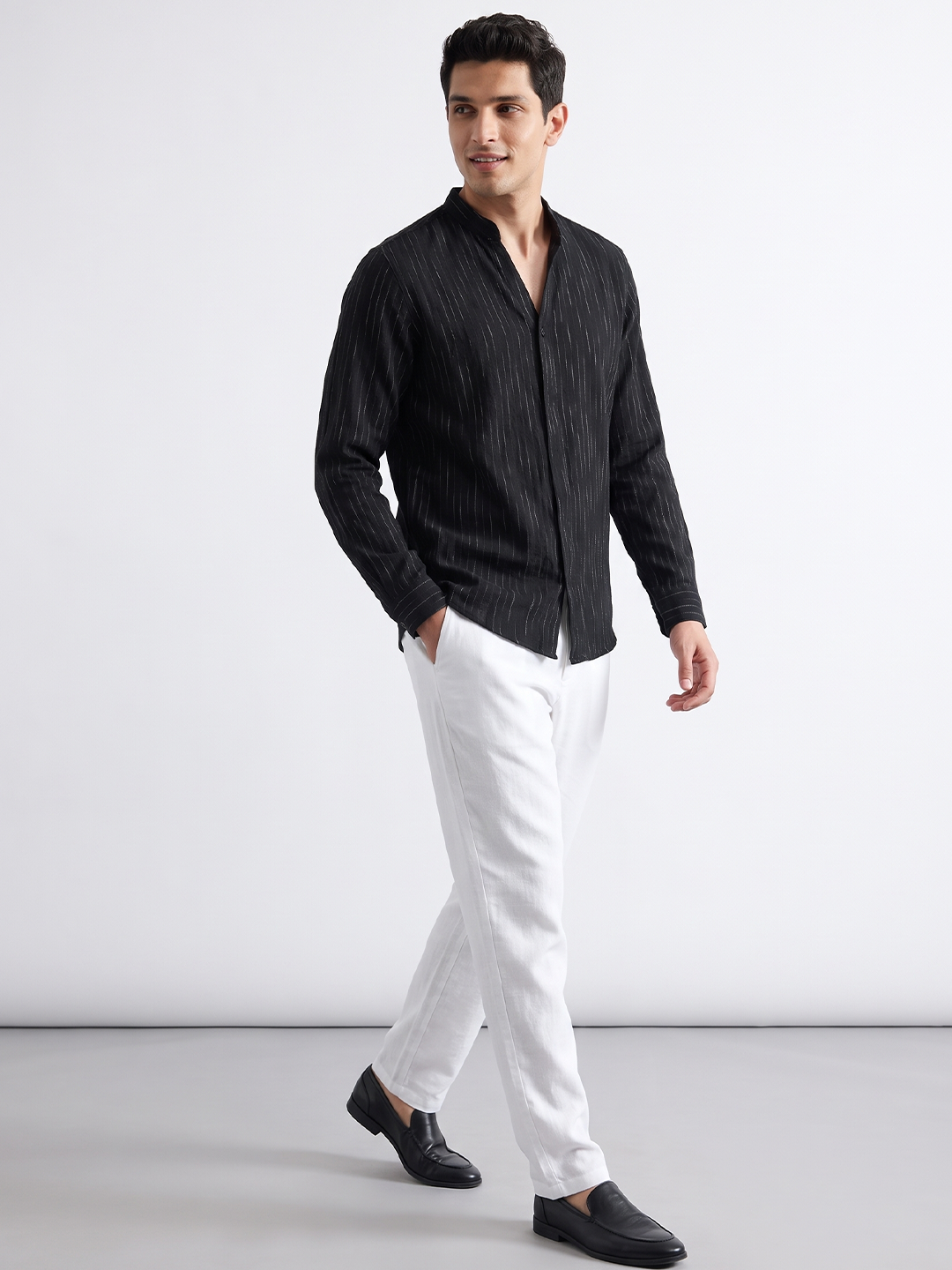 Men's 100% Cotton  Regular Fit Kurta Shirt Black