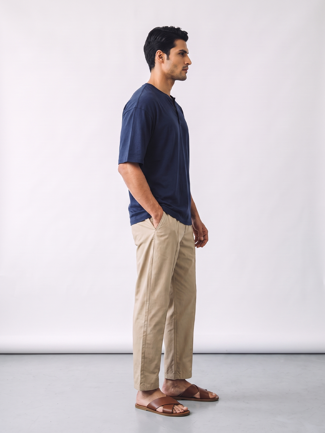 Men's 100% Cotton Loose Fit Pants Button Zip Khaki
