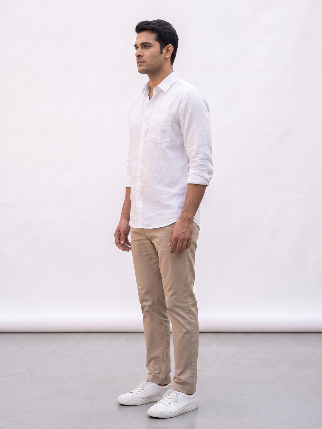 Men's White Cotton Linen Regular Fit Shirt