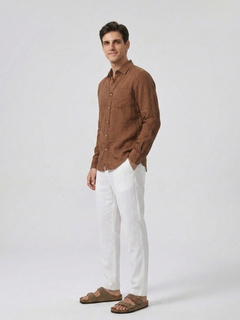 Men's Brown 100% Linen Regular Fit Shirt