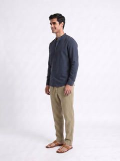 Men's Olive 100% Linen Regular Fit Pant