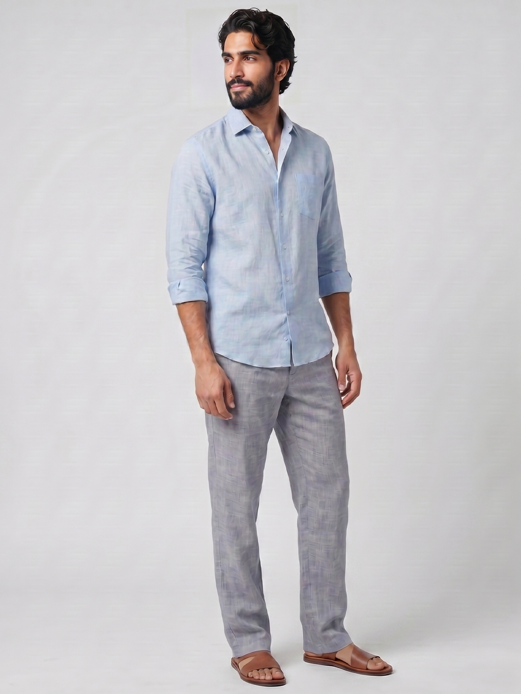 Men's Navy Cotton Linen Regular Fit Pant