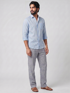 Men's Navy Cotton Linen Regular Fit Pant