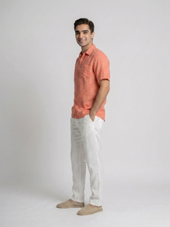 Men's Brick 100% Linen Regular Fit Shirt