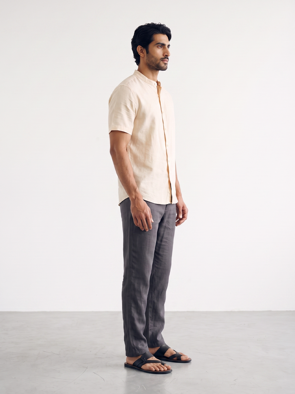 Men's Cotton Linen Regular Fit Shirt Peach
