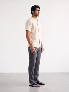 Men's Cotton Linen Regular Fit Shirt Peach