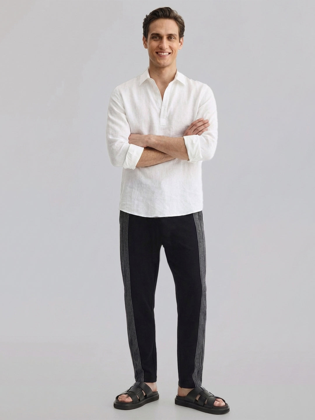 Men's Black 100% Cotton Regular Fit Pant