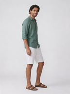 Men's Dk Green 100% Linen Regular Fit Shirt