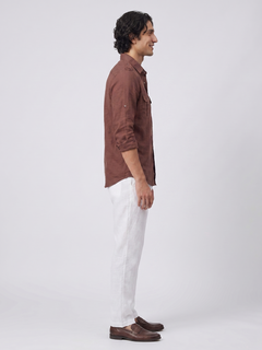 Men's Brown Linen Cotton Regular Fit Shirt