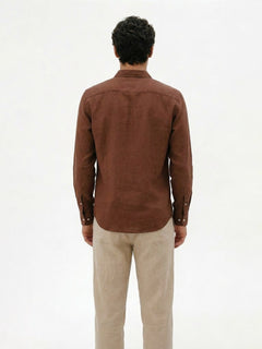 Men's Linen Full Sleeves Cotton Regular Fit Shirt Brown