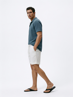 Men's White Cotton Linen Regular Fit Shorts