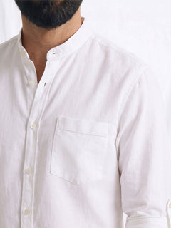 Men's White Linen Cotton Regular Fit Shirt