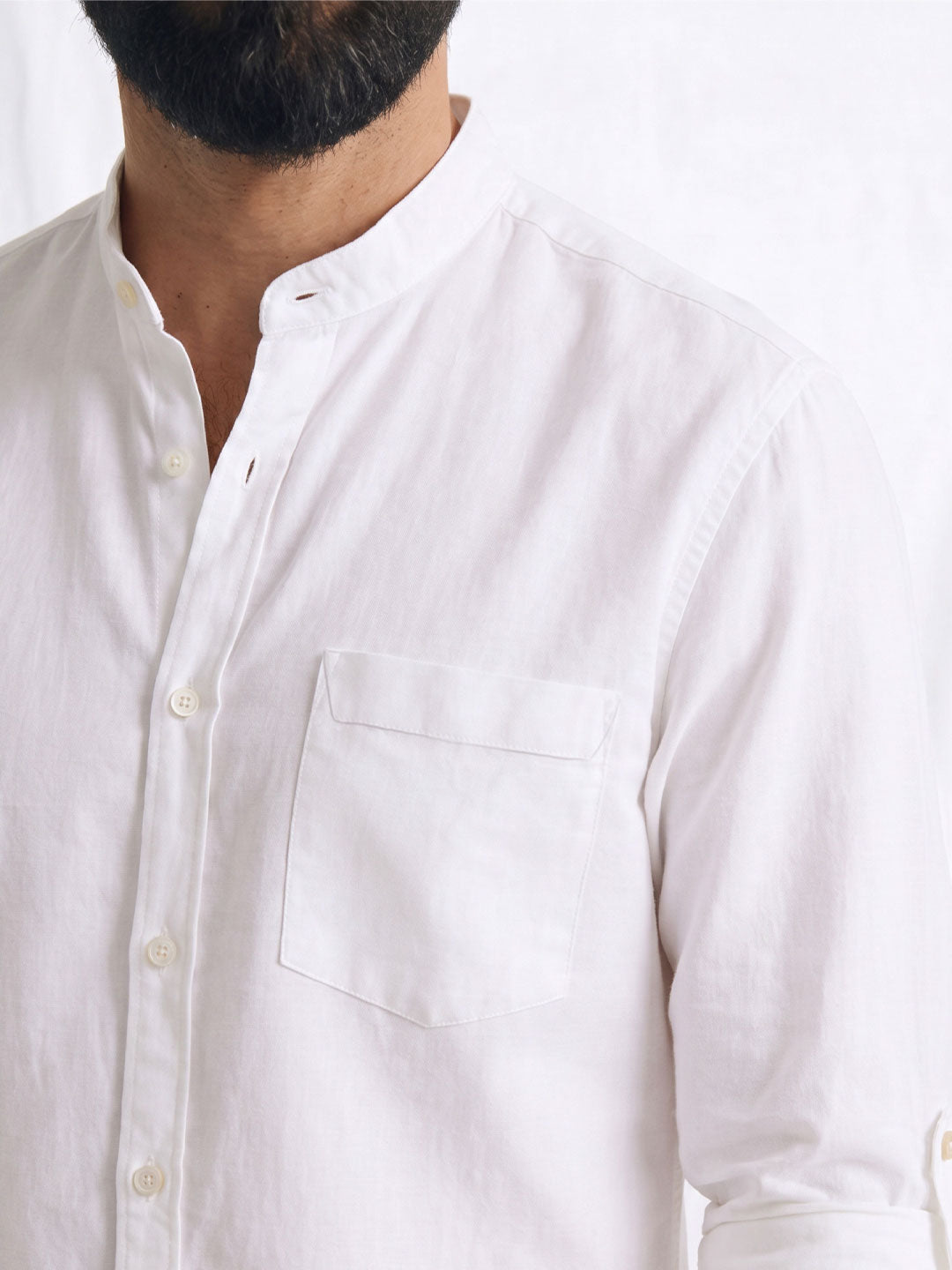 Men's White Linen Cotton Regular Fit Shirt
