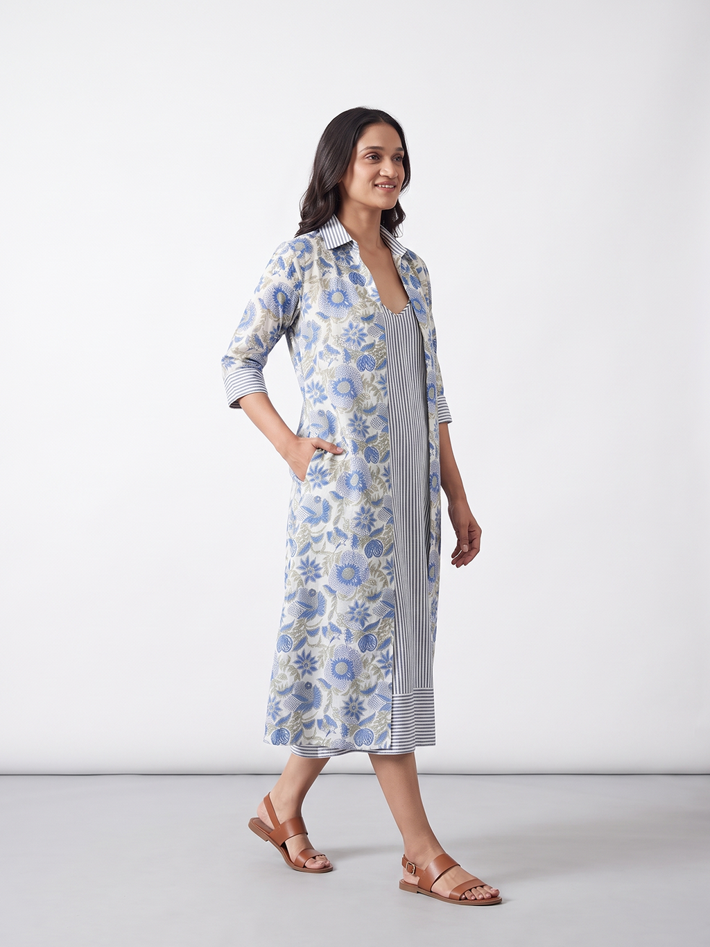 Women's Cotton Silk Regular Fit Dress Blue