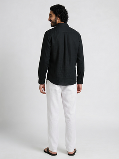 Men's White Cotton Linen Regular Fit Pant