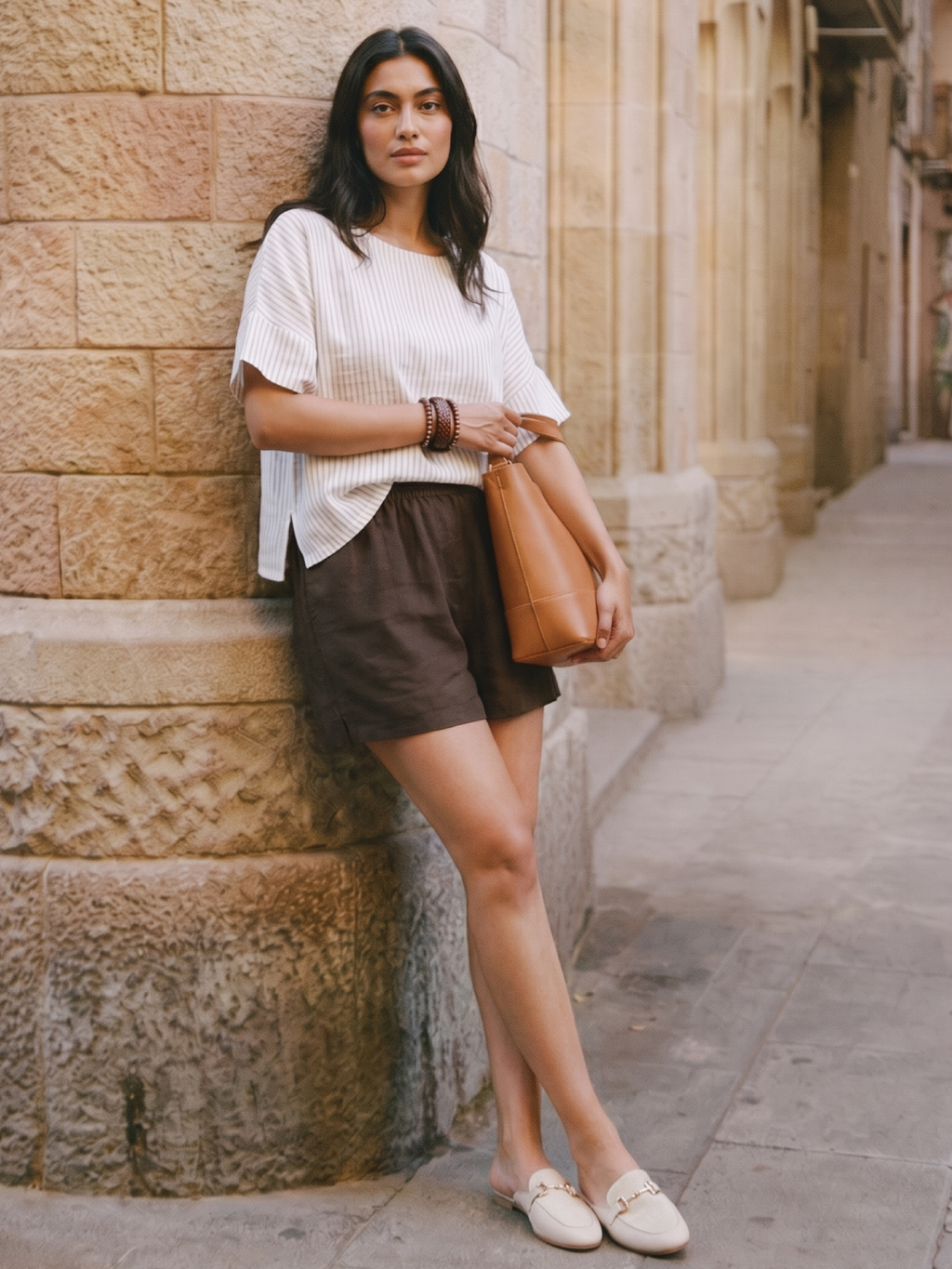 Women's Coffee 100% Linen Regular Fit Shorts