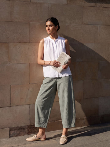 Women's Sage Cotton Lycra Barrel Leg Pant