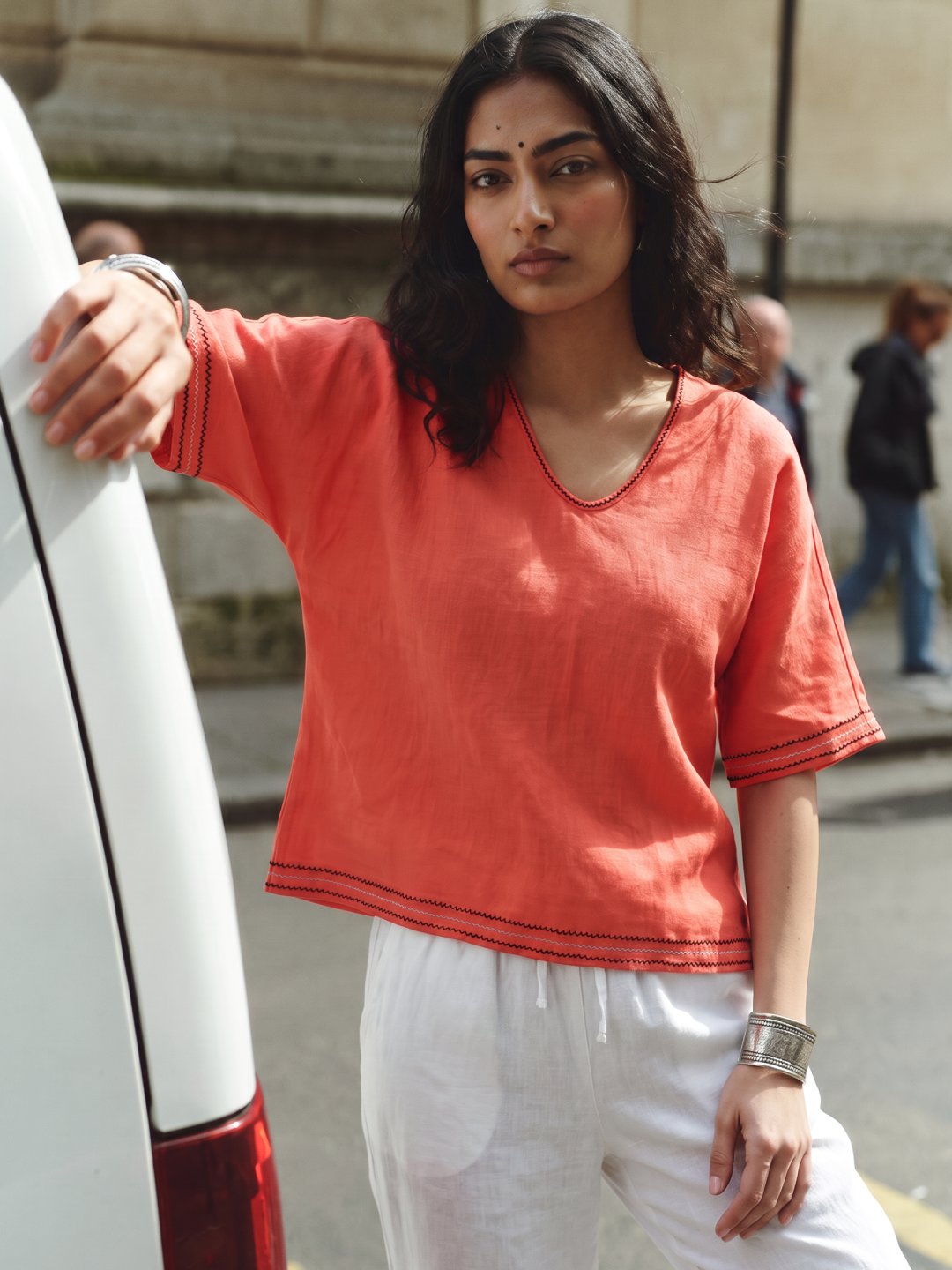 Women's Coral 100% Linen Boxy Fit Blouse