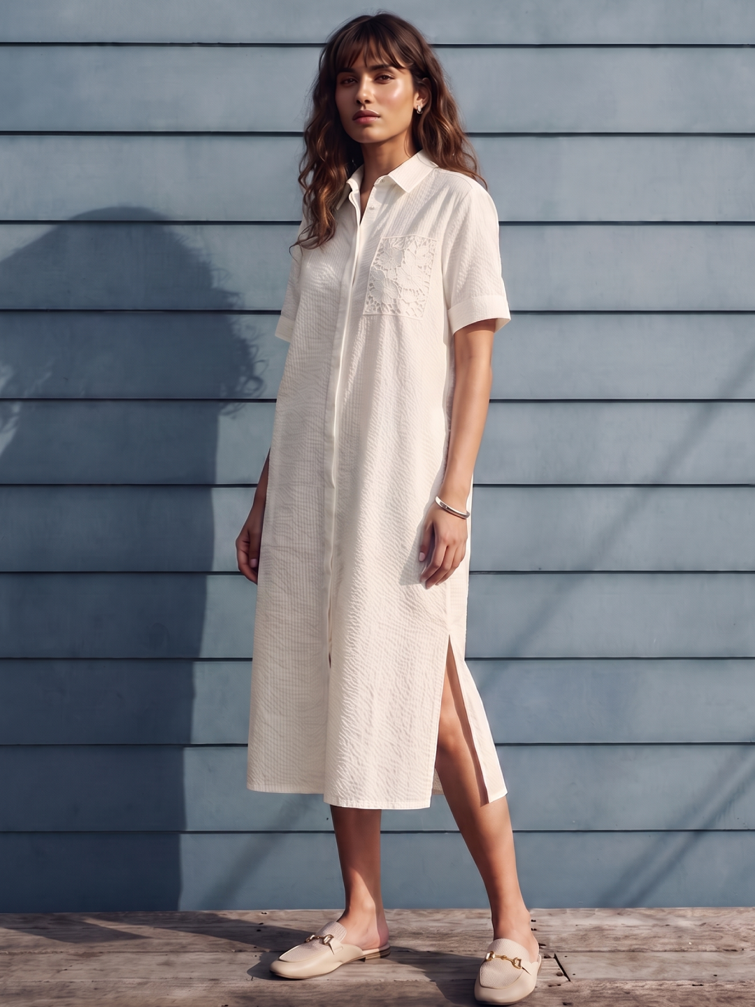 Women's Offwhite 100% Cotton Regular Fit Dress