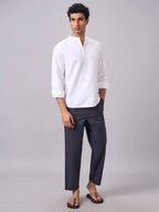 Men's Navy Cotton Lycra Regular Fit Pant