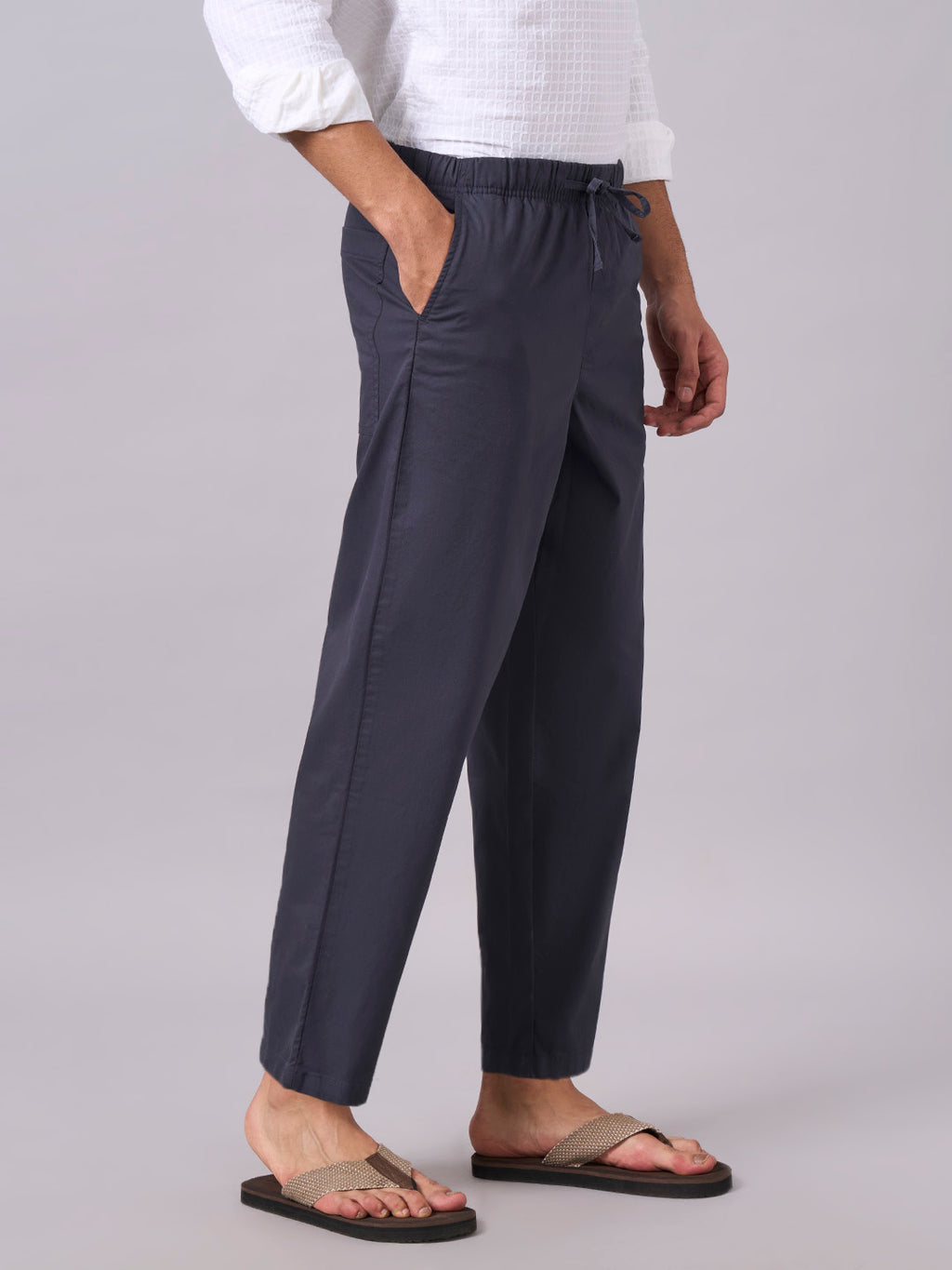 Men's Navy Cotton Lycra Regular Fit Pant