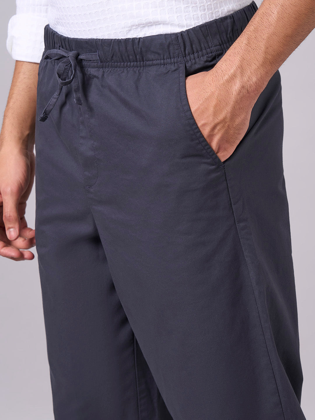 Men's Navy Cotton Lycra Regular Fit Pant