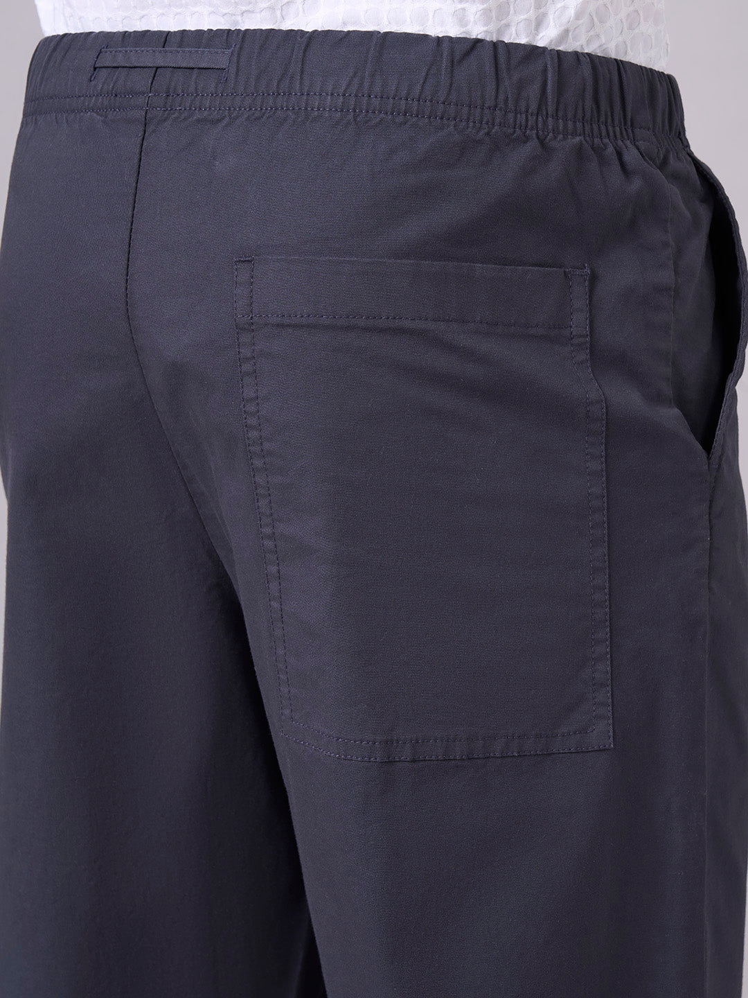 Men's Navy Cotton Lycra Regular Fit Pant