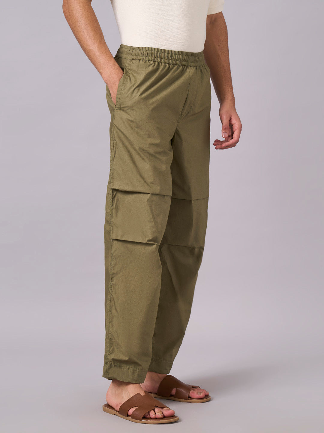 Men's Olive 100% Cotton Regular Fit Pant