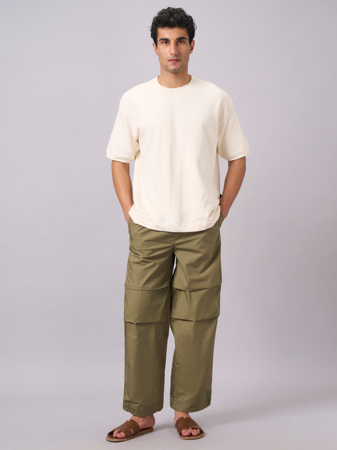 Men's Olive 100% Cotton Regular Fit Pant