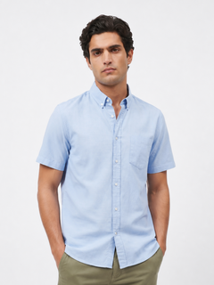 Men's Oxford 100% Cotton Regular Fit Half Sleeves Shirt Sky