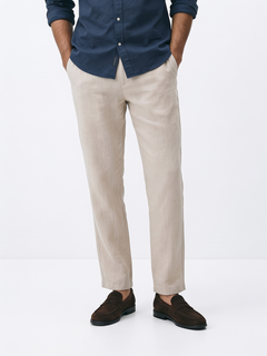 Men's Natural 100% Linen Regular Fit Pant