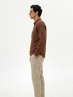 Men's Linen Full Sleeves Cotton Regular Fit Shirt Brown