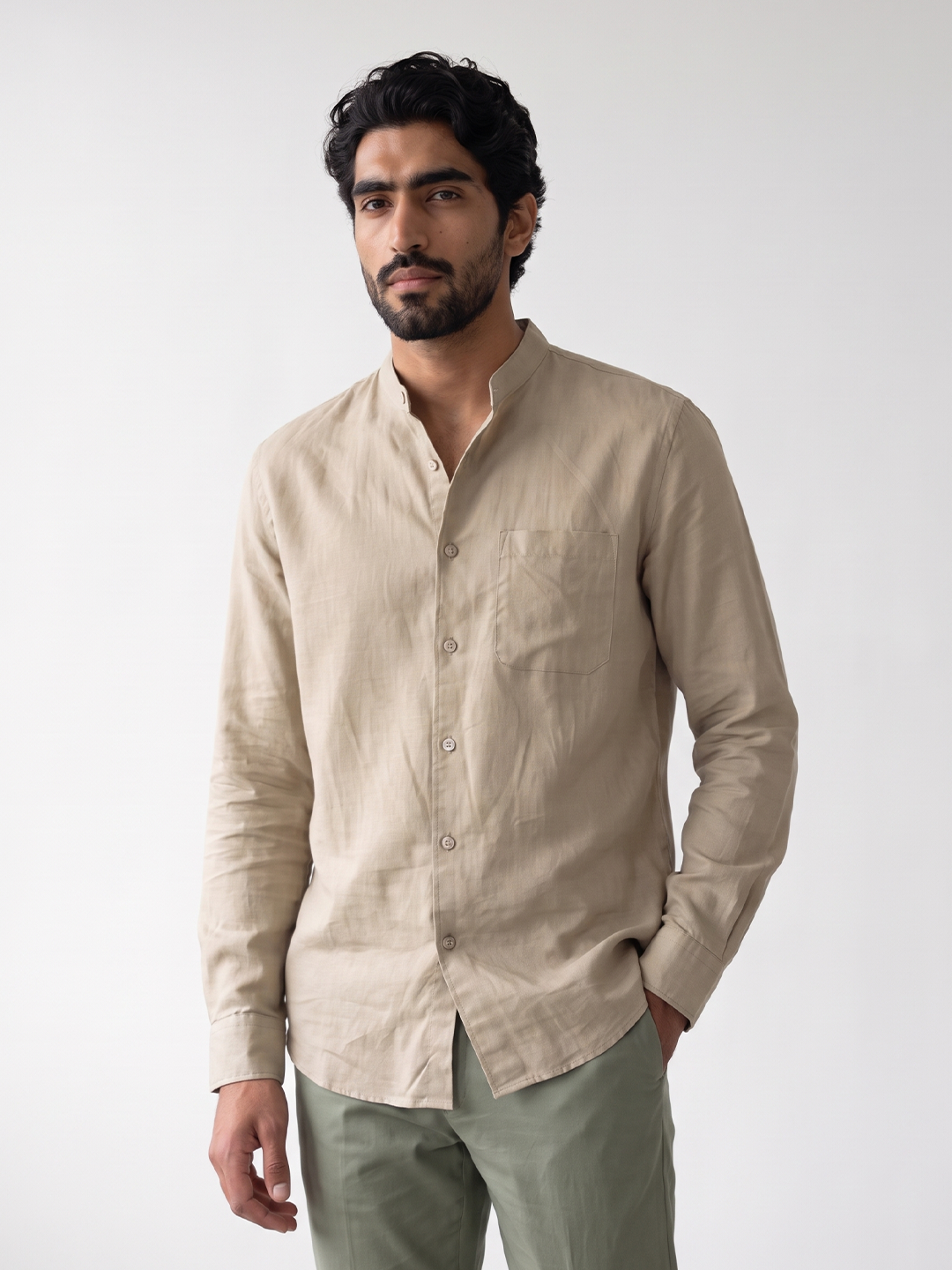 Men's Cotton Linen Regular Fit Shirt Natural