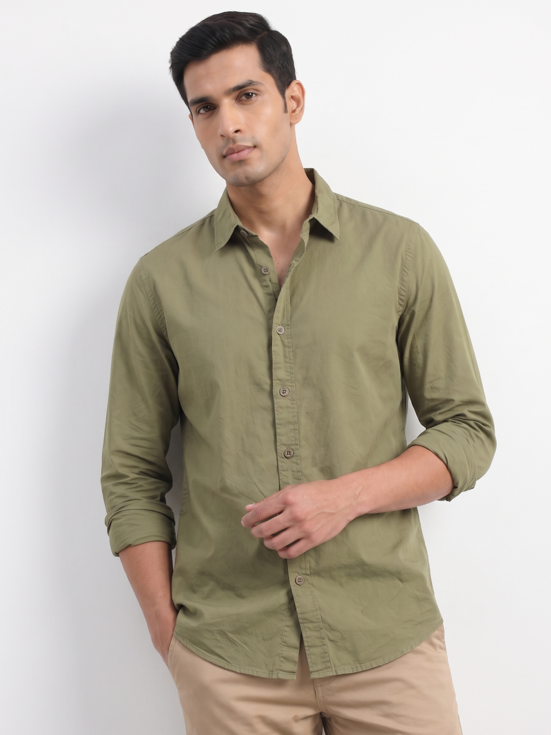 Men's 100% Cotton Regular Fit Shirt Olive