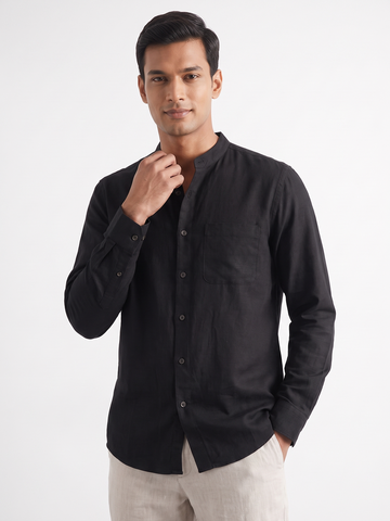 Men's Cotton Linen Regular Fit Shirt Black