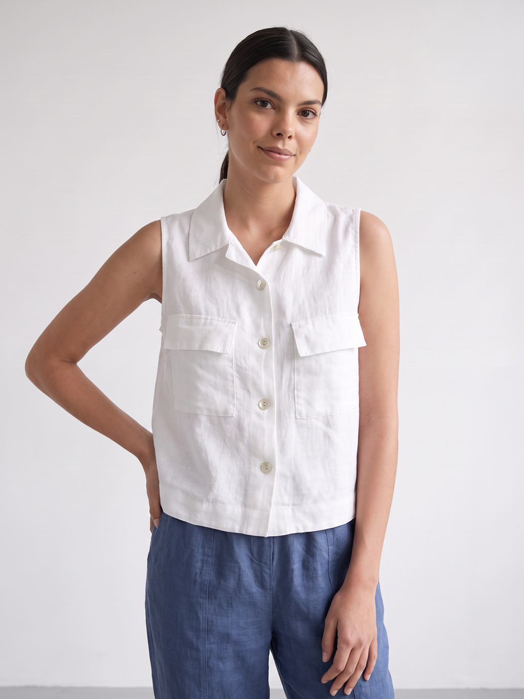 Women's 100% Linen Regular Fit Blouse White