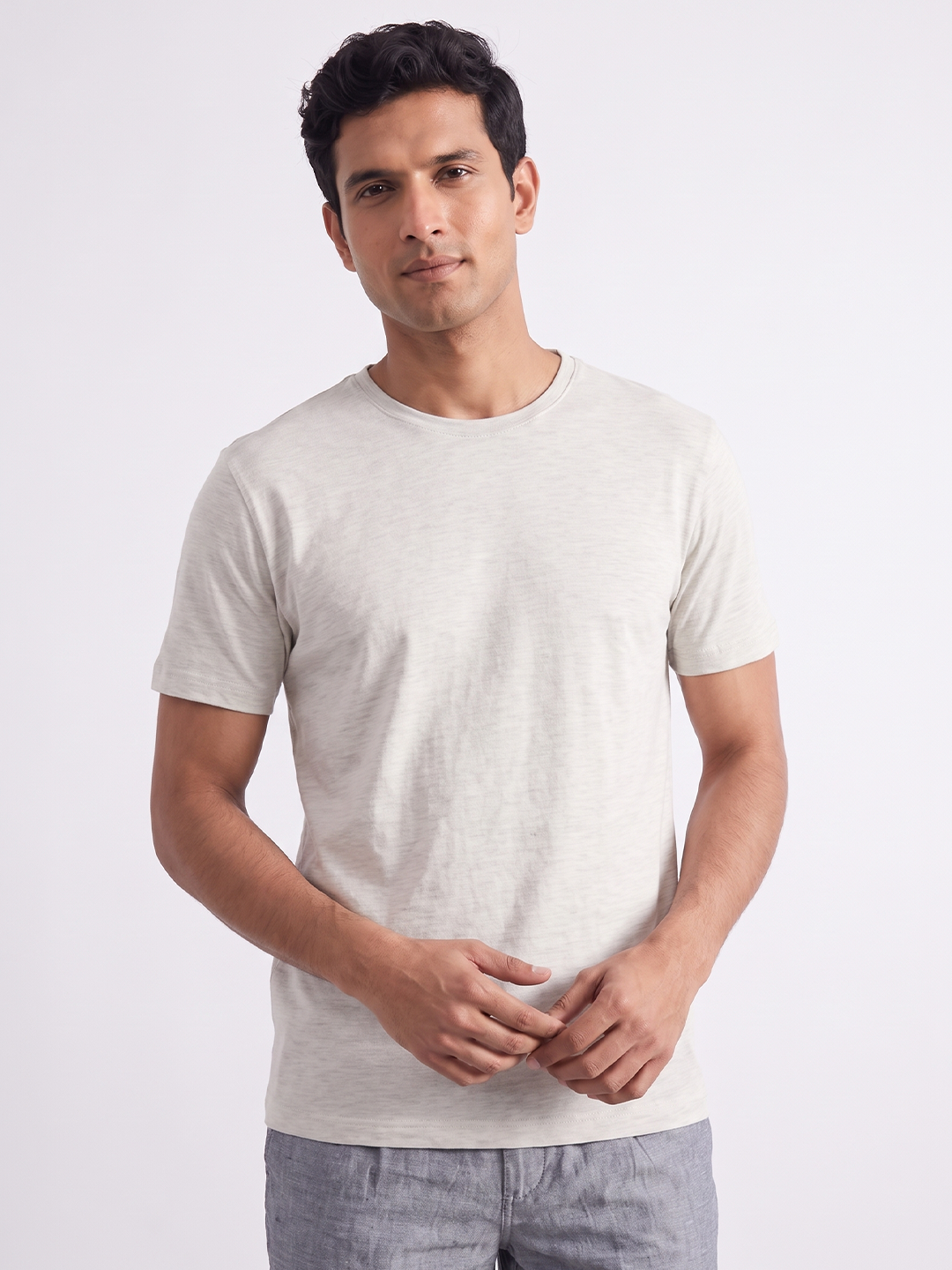 Men's 100% Cotton  Regular Fit Tshirt Ecru