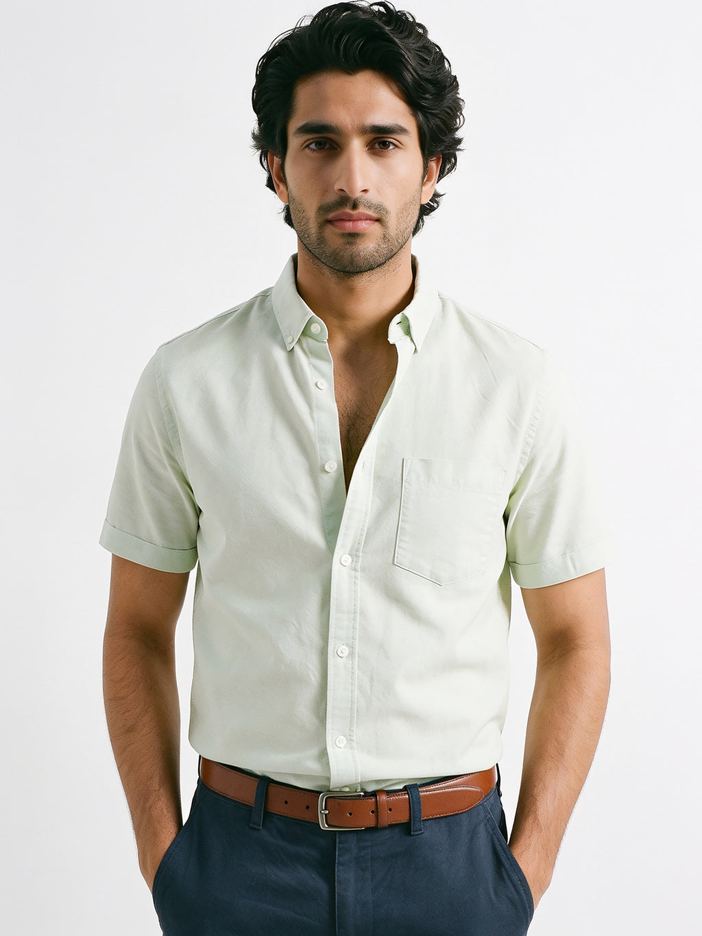 Men's Mint 100% Cotton Regular Fit Shirt