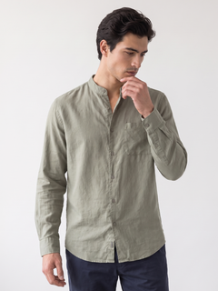 Men's Olive Tencel Linen Regular Fit Shirt