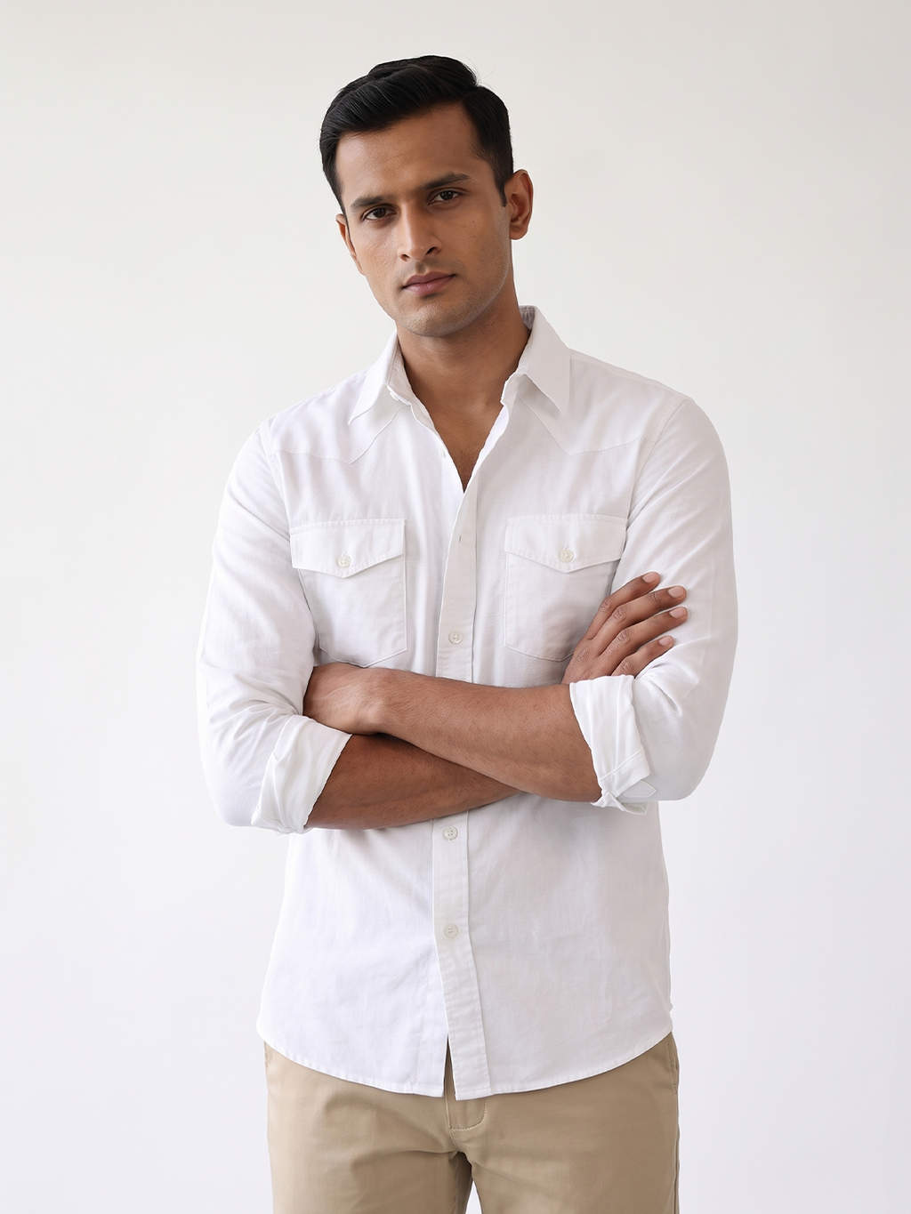 Men's Cotton Linen Regular Fit Shirt White