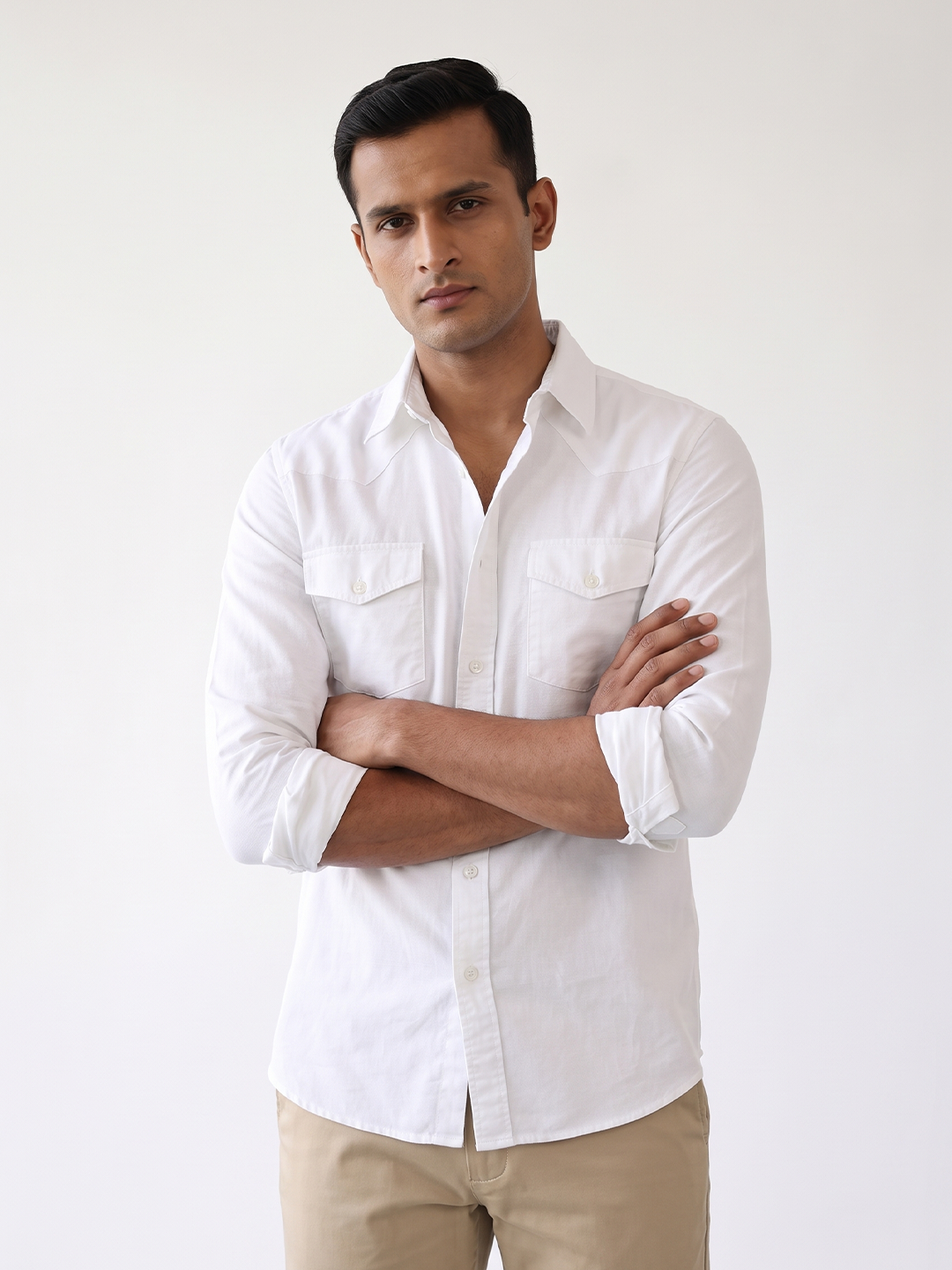 Men's Cotton Linen Regular Fit Shirt White