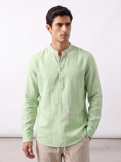 Men's Green Tencel Linen Regular Fit Shirt