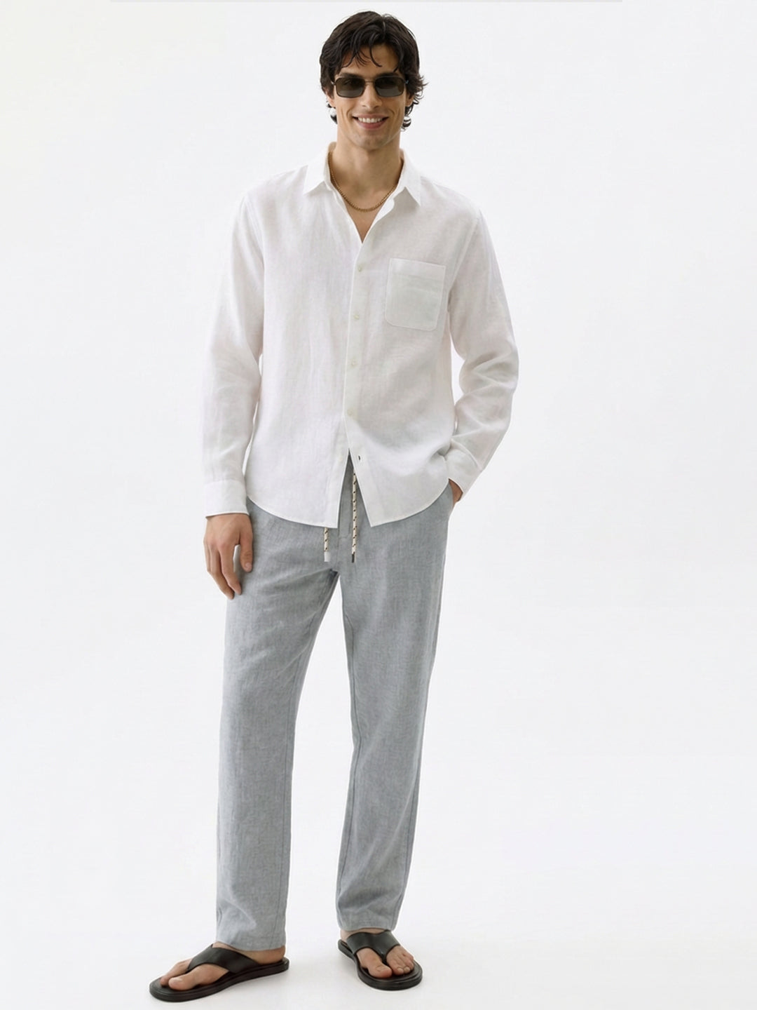 Men's Grey Cotton Linen Regular Fit Pant