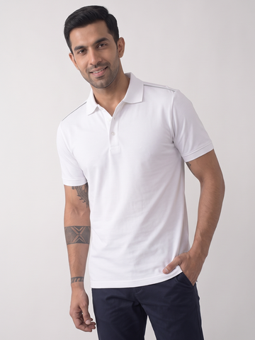 Men's White Cotton Elastane Slim Fit Tshirt