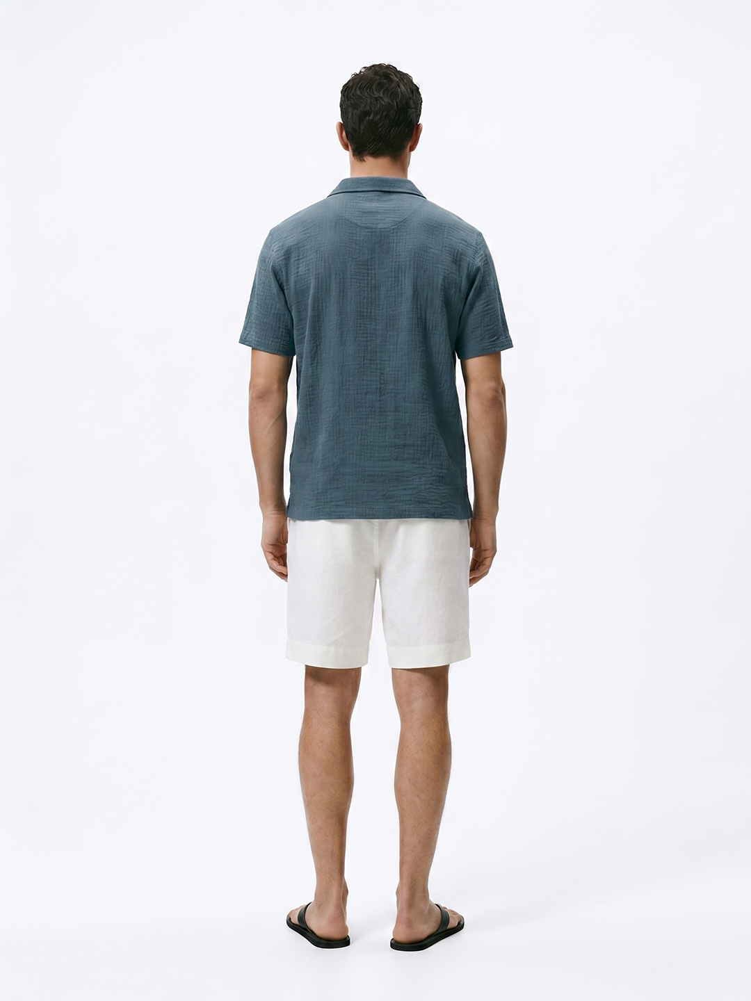 Men's White Cotton Linen Regular Fit Shorts
