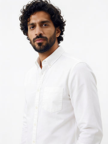 Men Cotton Regular Fit Collared Shirt White