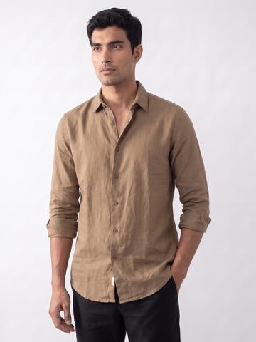 Men's Khaki Tencel Linen Slim Fit Shirt