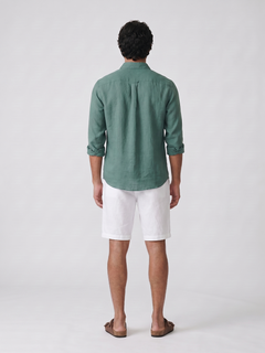 Men's Dk Green 100% Linen Regular Fit Shirt