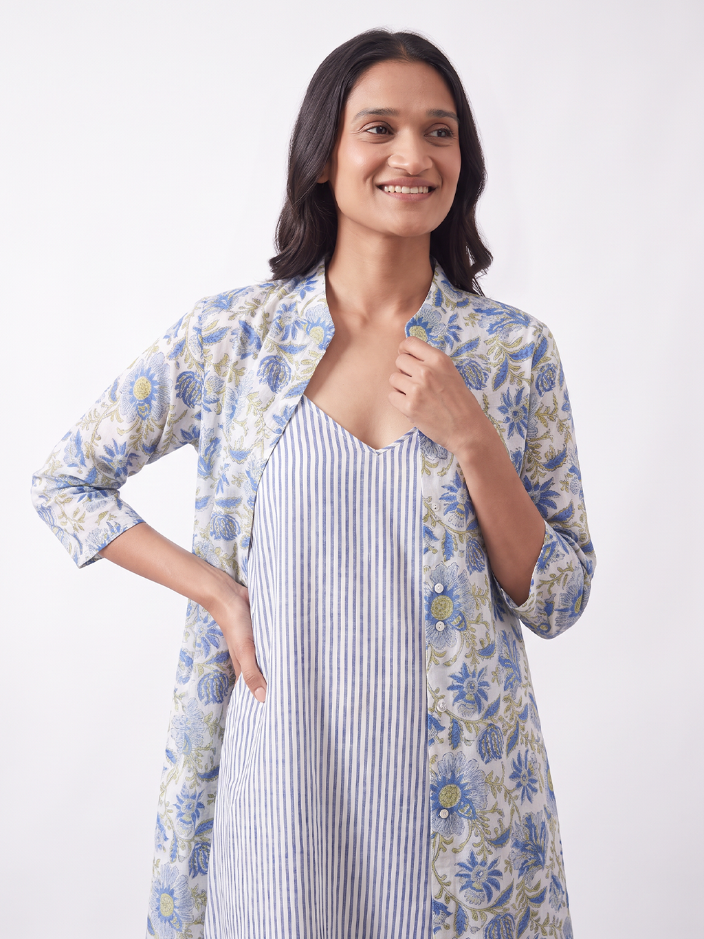 Women's Cotton Silk Regular Fit Dress Navy 1