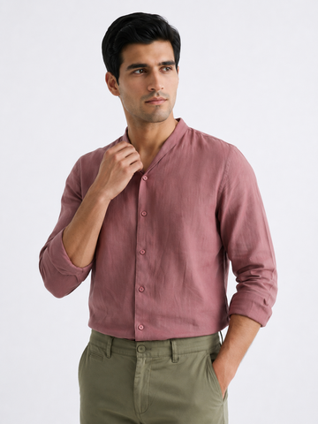 Men's Red Tencel Linen Regular Fit Shirt